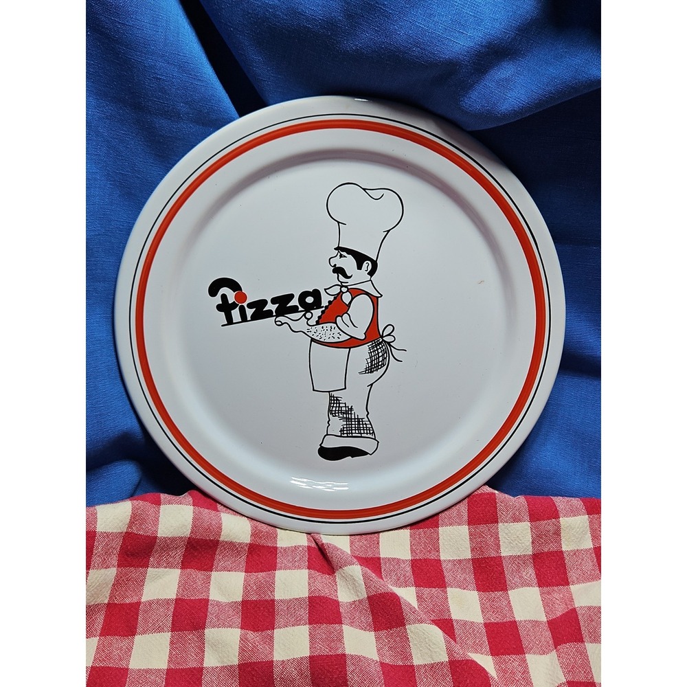 Vintage Pizza Plate Italian Chef Spellout 12" Italy Ceramic Whimsical
